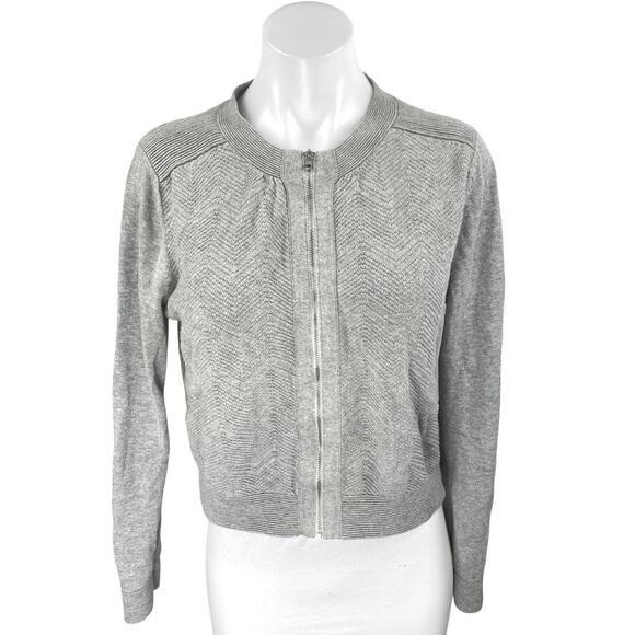 Banana Republic Gray Chevron Long Sleeve Zip Up Cardigan Sweater Top Size M - Picture 1 of 4